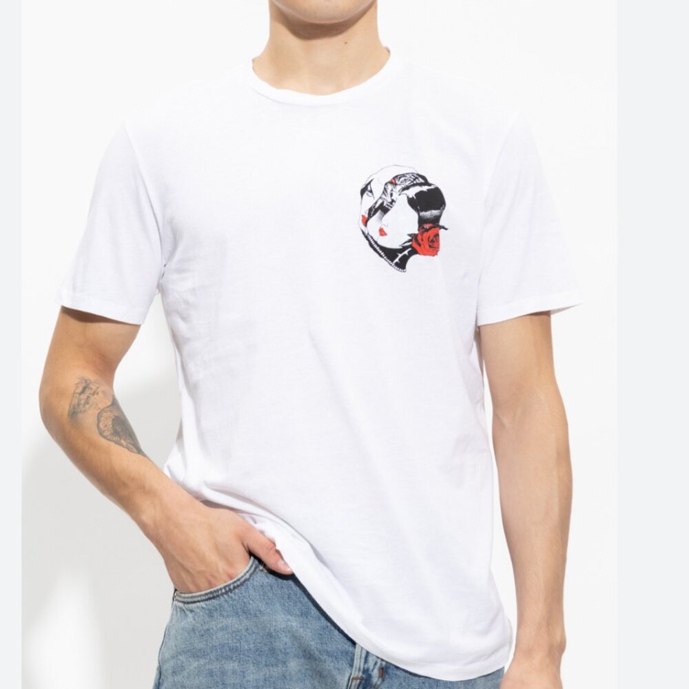 AllSaints Maneater Men's Small White T-Shirt Short Sleeve Organic Cotton Street